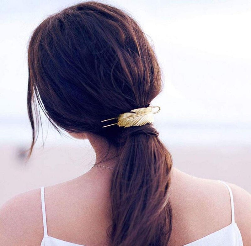 Suoirblss Vintage Leaf Hair Stick Alloy Feather Hair Cuff Bun Women Minimalist Bun Holder Cage Hair Stick Wedding Hair Accessories (Gold) - Image 3